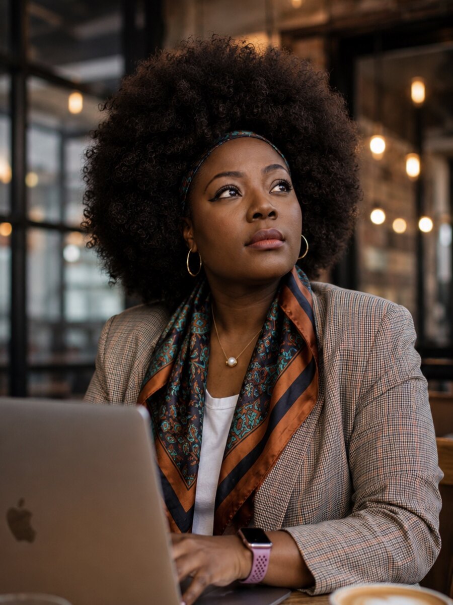 Glodie Mukumari au travail, entre notes et échanges clients